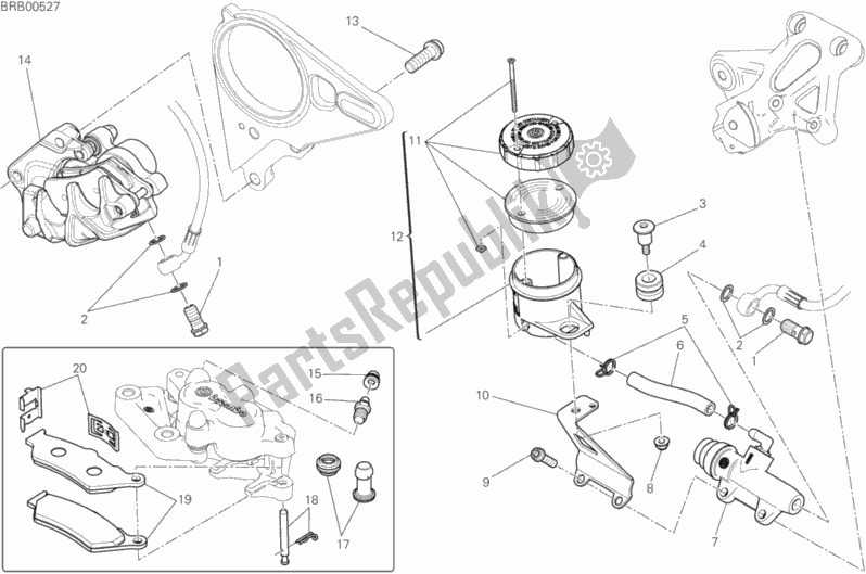 All parts for the Rear Brake System of the Ducati Diavel Xdiavel Sport Pack Brasil 1260 2019